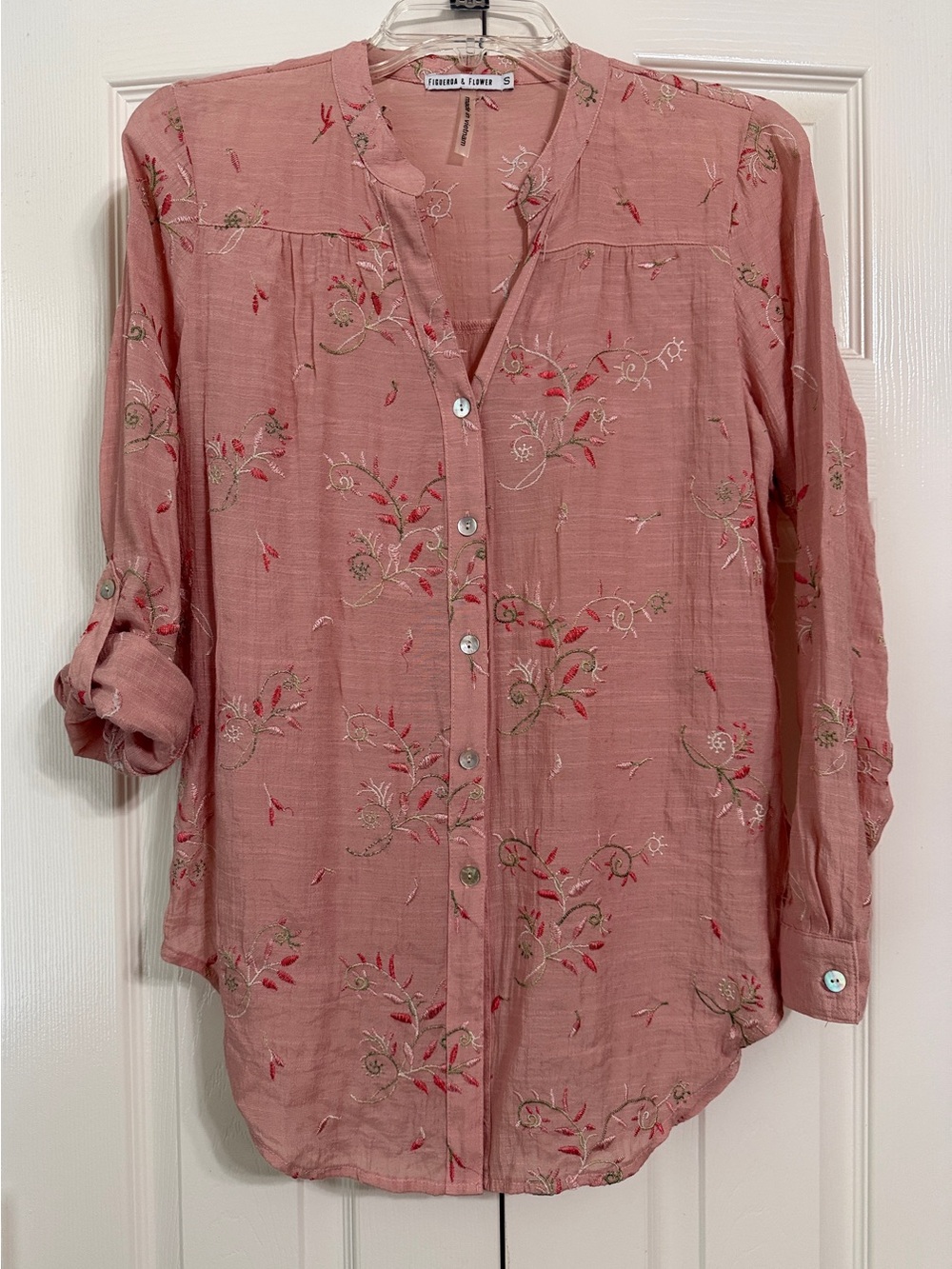 Figueroa & Flower Dusty Pink Embroidered Blouse Size Small